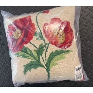 Peking Handicraft Poppies Throw Pillow 16x16 Hand Hooked Wool Square 16" NWT